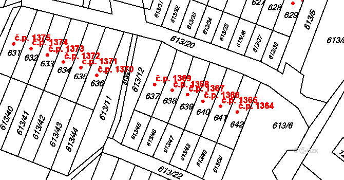 Jirkov 1368 na parcele st. 638 v KÚ Jirkov, Katastrální mapa