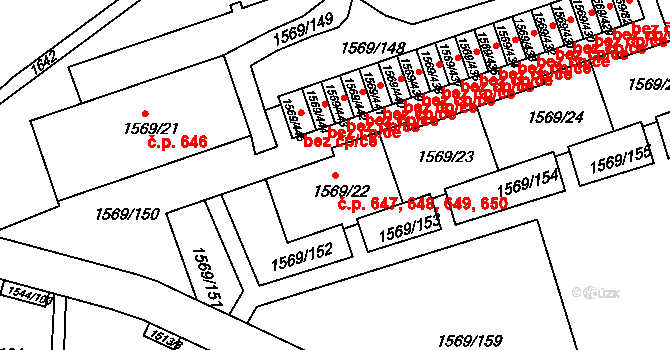 Liberec XV-Starý Harcov 647,648,649,650, Liberec na parcele st. 1569/22 v KÚ Starý Harcov, Katastrální mapa