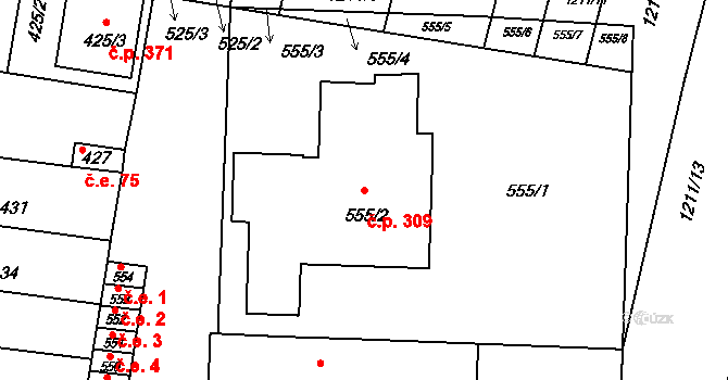 Opatovice 309 na parcele st. 555/2 v KÚ Opatovice u Rajhradu, Katastrální mapa