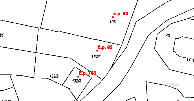 Střelice 82 na parcele st. 132/1 v KÚ Střelice u Brna, Katastrální mapa