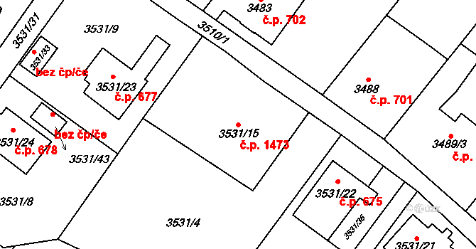 Nové Město 1473, Karviná na parcele st. 3531/15 v KÚ Karviná-město, Katastrální mapa