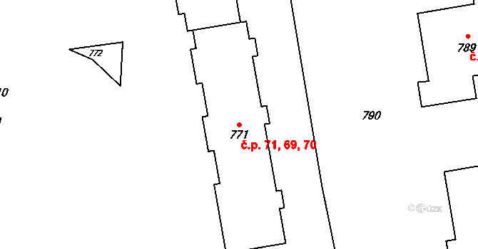 Vsetín 69,70,71 na parcele st. 771 v KÚ Vsetín, Katastrální mapa