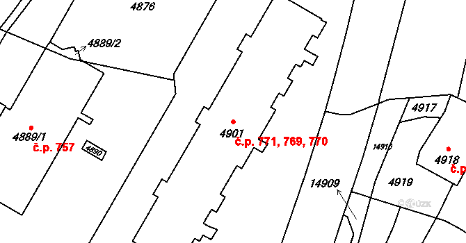 Vsetín 769,770,771 na parcele st. 4901 v KÚ Vsetín, Katastrální mapa