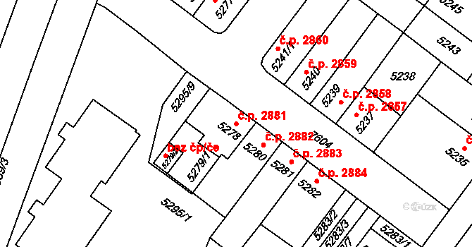 Prostějov 2881 na parcele st. 5278 v KÚ Prostějov, Katastrální mapa