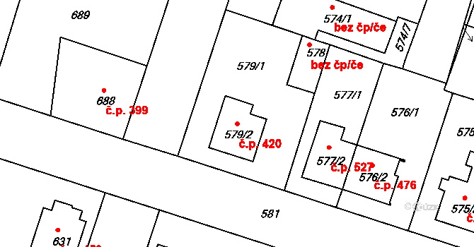 Jindřichův Hradec III 420, Jindřichův Hradec na parcele st. 579/2 v KÚ Jindřichův Hradec, Katastrální mapa