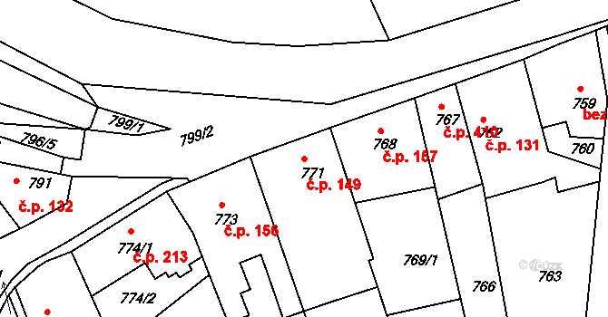 Týnec nad Labem 149 na parcele st. 771 v KÚ Týnec nad Labem, Katastrální mapa