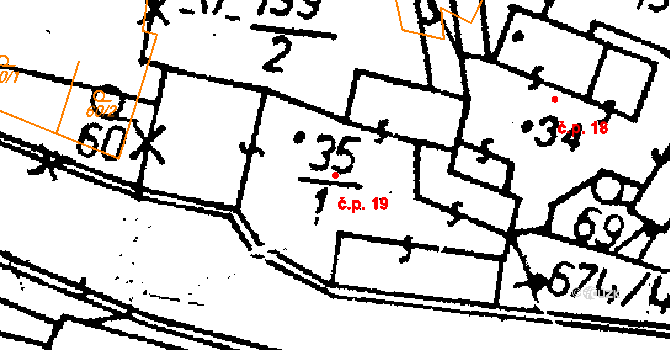 Dolní Krupá 19 na parcele st. 35/1 v KÚ Dolní Krupá u Mnichova Hradiště, Katastrální mapa