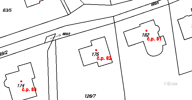 Teplice nad Bečvou 82 na parcele st. 175 v KÚ Teplice nad Bečvou, Katastrální mapa
