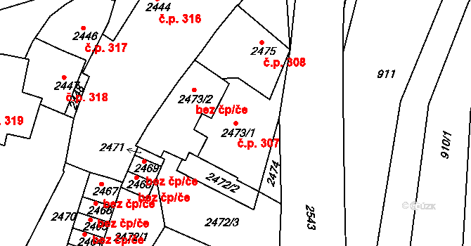 Jemnice 307 na parcele st. 2473/1 v KÚ Jemnice, Katastrální mapa