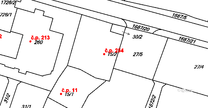 Košice 254 na parcele st. 15/2 v KÚ Košice u Soběslavi, Katastrální mapa