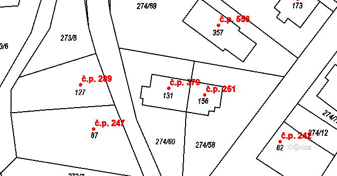 Tuchoměřice 379 na parcele st. 131 v KÚ Kněžívka, Katastrální mapa