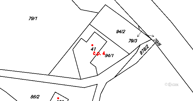 Rudolec 4, Březová na parcele st. 41 v KÚ Rudolec u Březové, Katastrální mapa