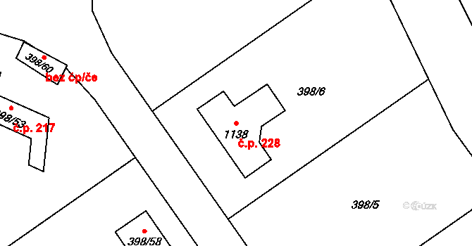 Andělská Hora 228 na parcele st. 1138 v KÚ Andělská Hora, Katastrální mapa
