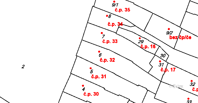 Jemnice 32 na parcele st. 6 v KÚ Jemnice, Katastrální mapa