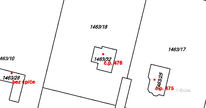 Řepiště 476 na parcele st. 1463/32 v KÚ Řepiště, Katastrální mapa