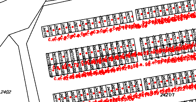Nouzka 73, Vyškov na parcele st. 2421/167 v KÚ Vyškov, Katastrální mapa