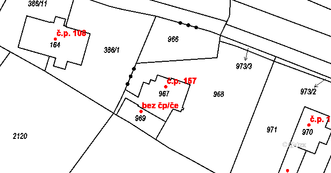 Loučky 157, Zátor na parcele st. 967 v KÚ Loučky u Zátoru, Katastrální mapa