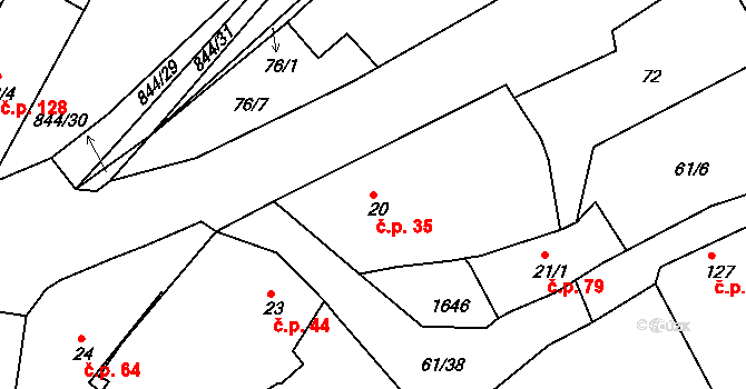 Vřeskovice 35 na parcele st. 20 v KÚ Vřeskovice, Katastrální mapa