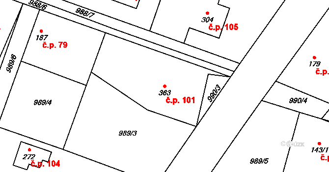 Pecerady 101, Týnec nad Sázavou na parcele st. 363 v KÚ Pecerady, Katastrální mapa