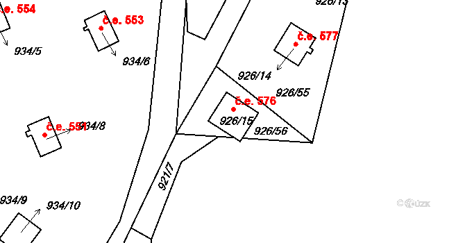 Hůrka 576, Horní Planá na parcele st. 926/15 v KÚ Horní Planá, Katastrální mapa