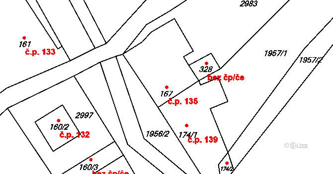 Křivsoudov 135 na parcele st. 167 v KÚ Křivsoudov, Katastrální mapa