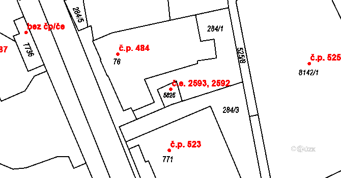 Zlín 2592,2593 na parcele st. 5825 v KÚ Zlín, Katastrální mapa