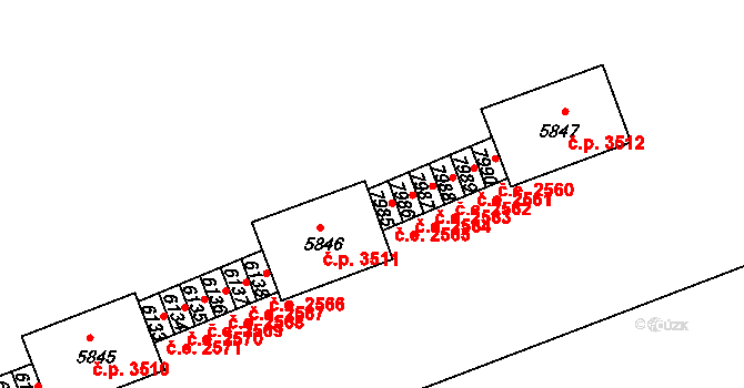 Hodonín 2565 na parcele st. 7985 v KÚ Hodonín, Katastrální mapa