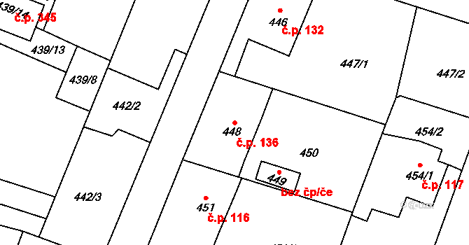 Proskovice 136, Ostrava na parcele st. 448 v KÚ Proskovice, Katastrální mapa
