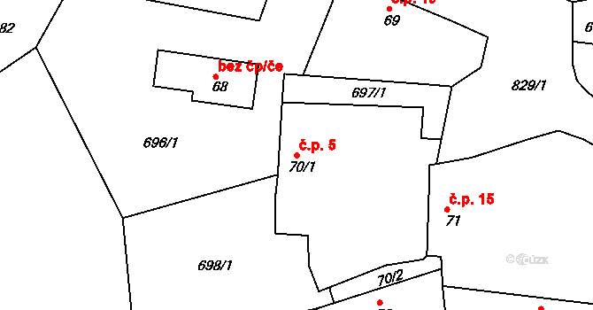 Obora u Cerhonic 5, Cerhonice na parcele st. 70/1 v KÚ Cerhonice, Katastrální mapa