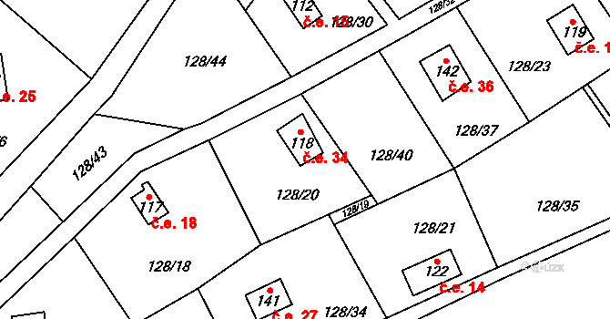 Borač 34 na parcele st. 118 v KÚ Borač, Katastrální mapa