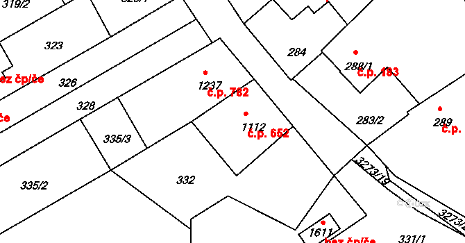 Vizovice 652 na parcele st. 1112 v KÚ Vizovice, Katastrální mapa