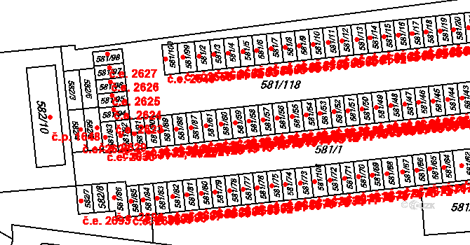 Bludovice 2615,2639, Havířov na parcele st. 581/59 v KÚ Bludovice, Katastrální mapa