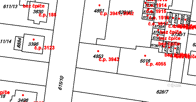 Zlín 3943 na parcele st. 4853 v KÚ Zlín, Katastrální mapa