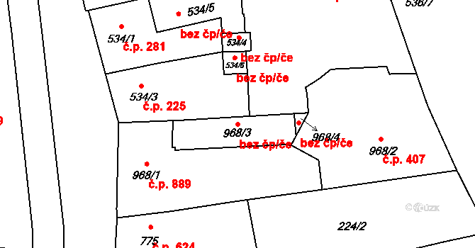 Hranice 44679980 na parcele st. 968/3 v KÚ Hranice, Katastrální mapa