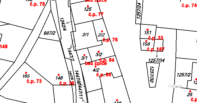 Medlovice 84 na parcele st. 3/2 v KÚ Medlovice u Uherského Hradiště, Katastrální mapa