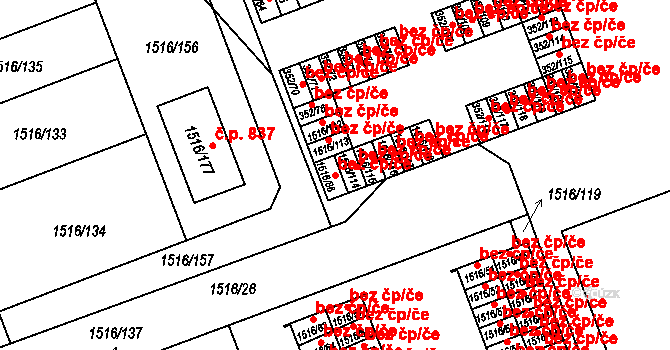 Březnice 49528980 na parcele st. 1516/86 v KÚ Březnice, Katastrální mapa