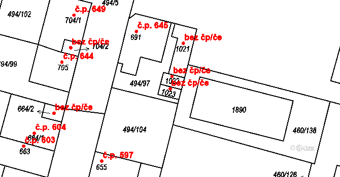 Libochovice 49673980 na parcele st. 1023 v KÚ Libochovice, Katastrální mapa