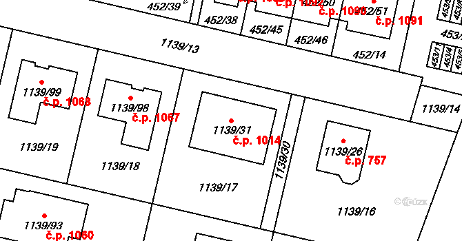 Vejprnice 1014 na parcele st. 1139/31 v KÚ Vejprnice, Katastrální mapa