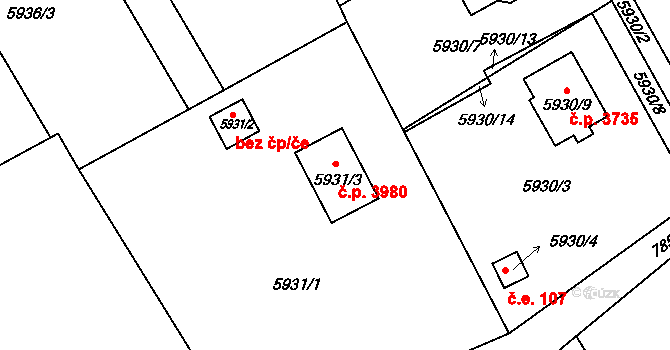 Mělník 3980 na parcele st. 5931/3 v KÚ Mělník, Katastrální mapa