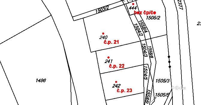 Malinné 22, Prosetín na parcele st. 241 v KÚ Prosetín u Hlinska, Katastrální mapa