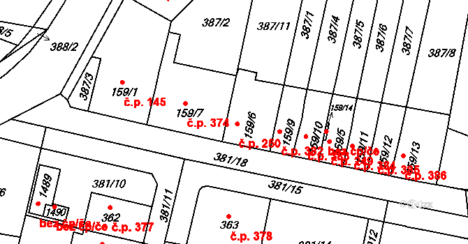 Slatiňany 250 na parcele st. 159/6 v KÚ Slatiňany, Katastrální mapa