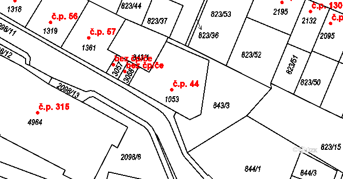Václavské Předměstí 44, Písek na parcele st. 1053 v KÚ Písek, Katastrální mapa