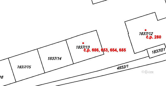 Litomyšlské Předměstí 653,654,655,656, Vysoké Mýto na parcele st. 1837/13 v KÚ Vysoké Mýto, Katastrální mapa