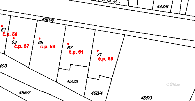 Rostoklaty 65 na parcele st. 71 v KÚ Rostoklaty, Katastrální mapa