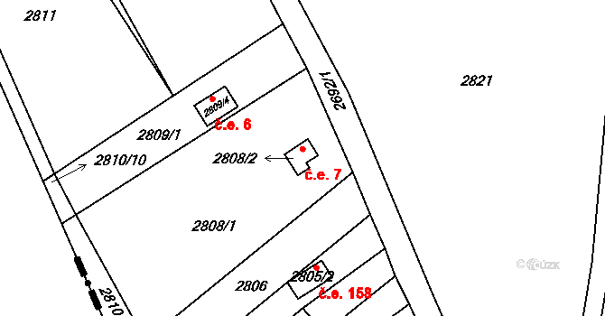 Řevnice 7 na parcele st. 2808/2 v KÚ Řevnice, Katastrální mapa