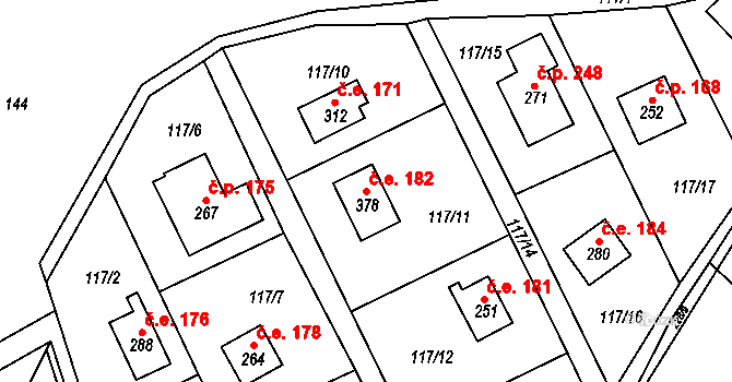 Řitka 182 na parcele st. 378 v KÚ Řitka, Katastrální mapa