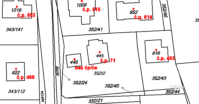 Dolní Jirčany 71, Psáry na parcele st. 445 v KÚ Dolní Jirčany, Katastrální mapa