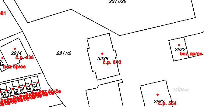 Týnské Předměstí 610, Domažlice na parcele st. 3236 v KÚ Domažlice, Katastrální mapa