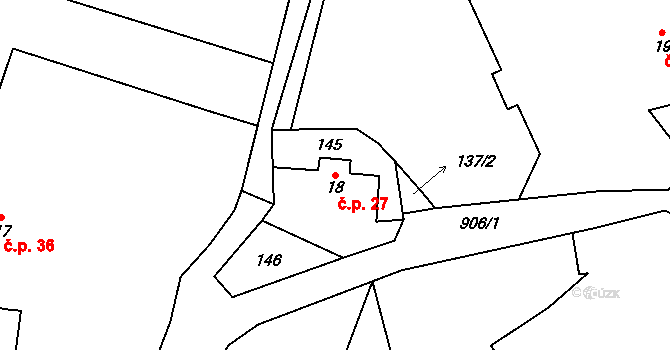 Mítov 27, Nové Mitrovice na parcele st. 18 v KÚ Mítov, Katastrální mapa