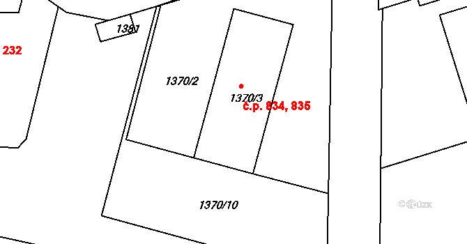 Pražské Předměstí 834,835, Jaroměř na parcele st. 1370/3 v KÚ Jaroměř, Katastrální mapa